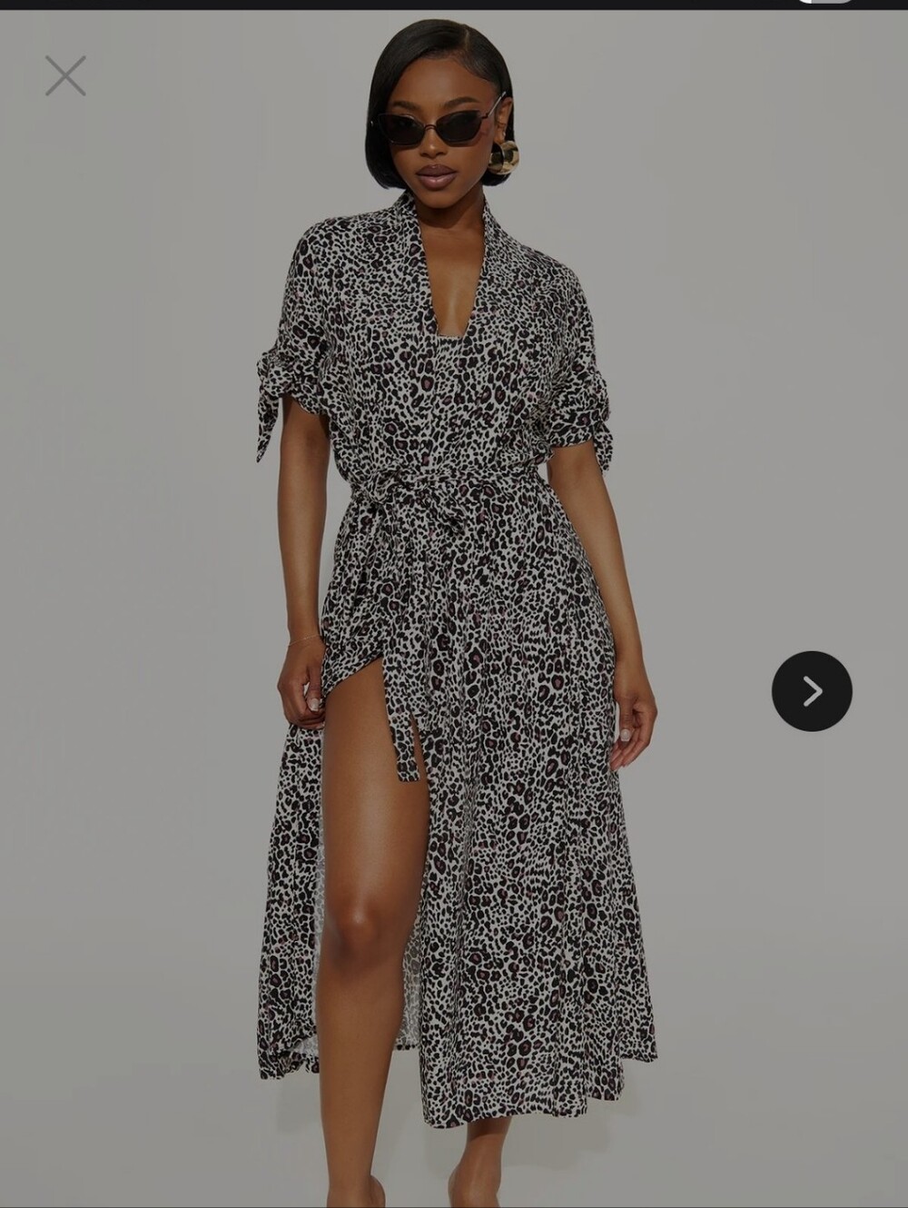 Leopard Print Tie-Waist Shirt Dress - Black & White
